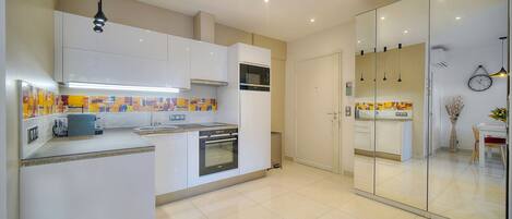 Fridge, microwave, oven, dishwasher