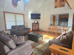 Smart TV, fireplace, video games, foosball