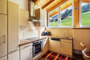 Fridge, oven, stovetop, dishwasher - Apartment 'Unterlehenhof' with Mountain View, Balcony and Wi-Fi (Zell am Ziller)