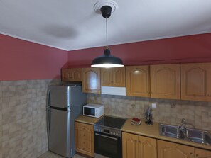 Fridge, oven, coffee/tea maker, electric kettle