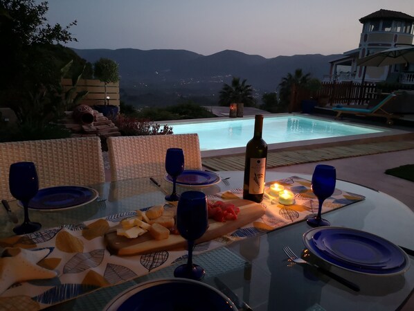 Outdoor dining - Private pool villa with amazing garden and island views (zakynthos)