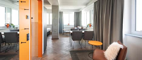 Hypo-allergenic bedding, desk, blackout curtains, soundproofing