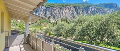 Un balcon donnant sur un paysage montagneux.