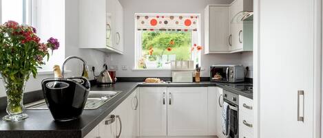 Fridge, microwave, dishwasher