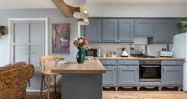 Fridge, microwave, dishwasher, high chair