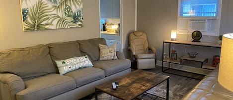 Smart TV, fireplace, video games, DVD player