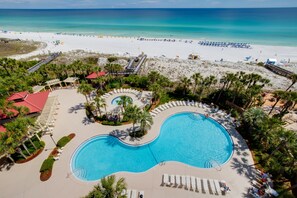 A heated pool - Dazzling Beachfront Condo w/6-Seat GOLF CART! Beach View from Balcony. Pool. (Miramar Beach)