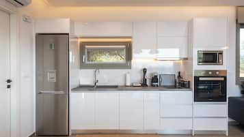Panoramic Villa, 2 Bedrooms, Private Pool, Ground Floor | Private kitchen | Full-sized fridge, microwave, oven, stovetop