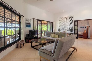 Smart TV, DVD player, books, video library