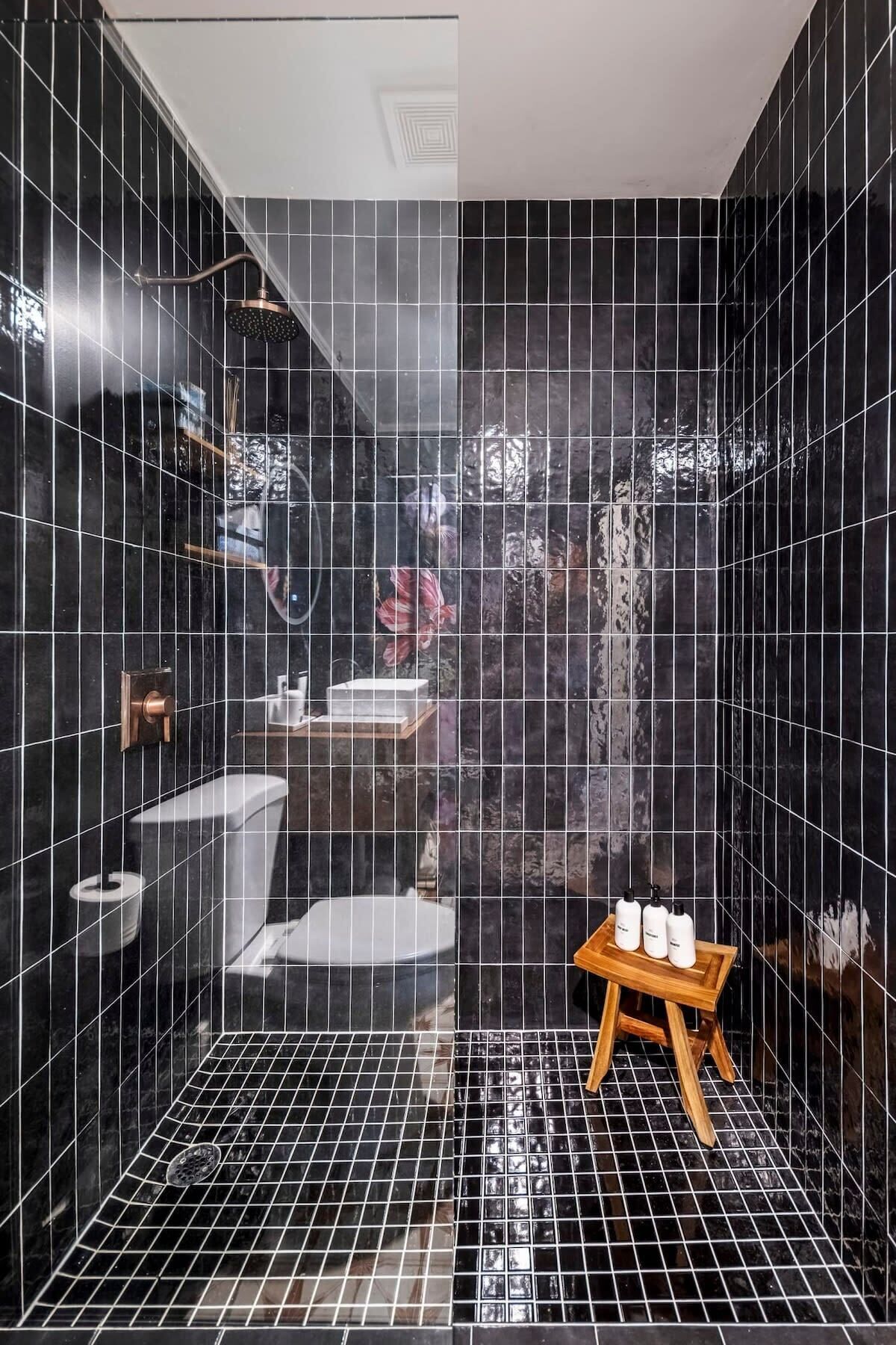 Douche, séchoir à cheveux, serviettes fournies, shampooing