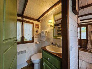 Een douche, milieuvriendelijke toiletartikelen, een haardroger