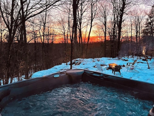 Chic Treehouse Cabin with Pedal Boat, Hot Tub, BBQ, Fire Pit, SUPs, & Lake Access