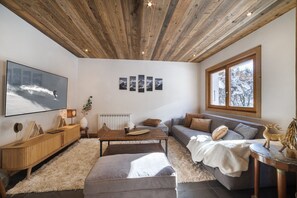 Smart-TV, Kamin, Bücher, Musikbibliothek