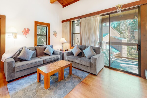 TV, fireplace, DVD player - Condo with fireplace, balcony, washer/dryer, hot tub, & basketball/tennis courts (Truckee)