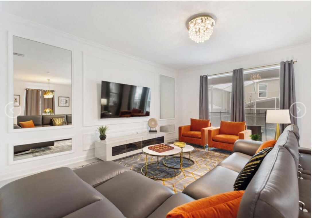 Family House, Multiple Bedrooms, Private Pool | Living area | 55-inch Smart TV with satellite channels, TV, video game console