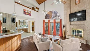 Smart TV, fireplace, video games, books