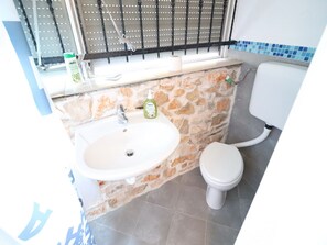 Douche, sèche-cheveux, serviettes fournies