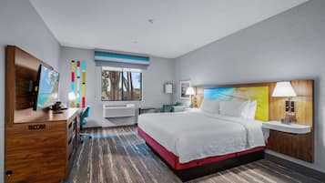 Desk, laptop workspace, blackout drapes, iron/ironing board