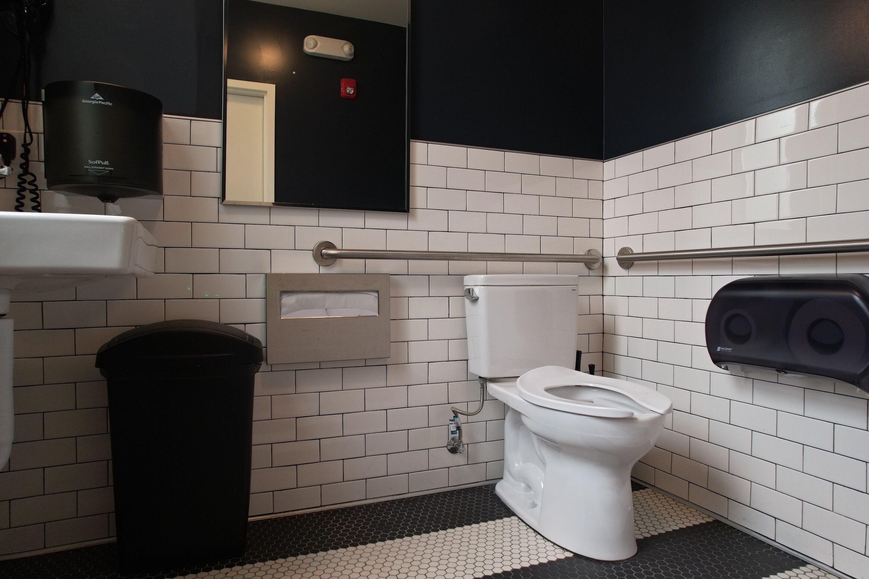 Shower, hair dryer, soap, shampoo