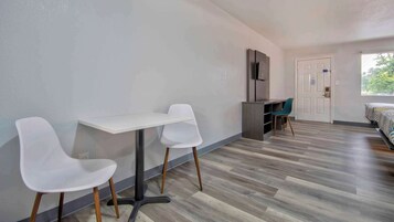 Desk, laptop workspace, free WiFi, bed sheets