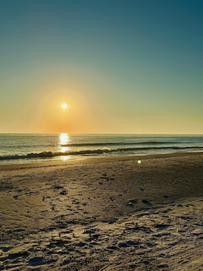 Nær stranden, solsenger og strandhåndklær