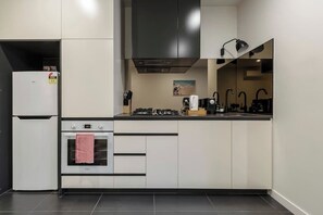 Fridge, microwave, oven, dishwasher