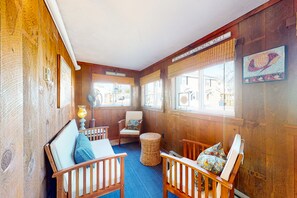 TV - Dog-friendly coastal home steps from beach with grill, firepit, & washer/dryer (Wareham)