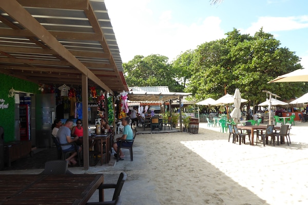 On the beach, white sand