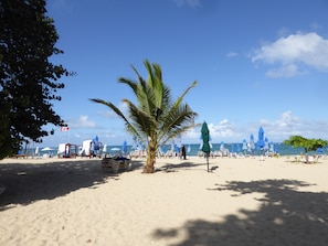 On the beach, white sand