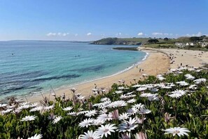 Ligstoelen aan het strand