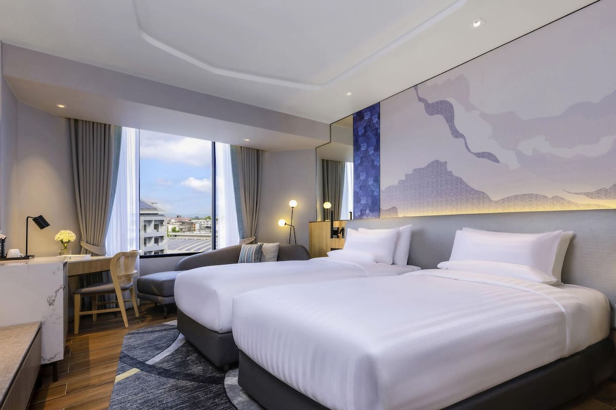 In-room safe, desk, laptop workspace, blackout drapes