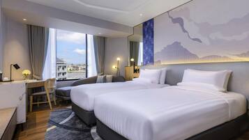 In-room safe, desk, laptop workspace, blackout drapes