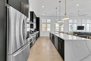 Fridge, microwave, oven, stovetop - Gulf Front, 8 BR 6 BA + Private Pool & Hot Tub + Pickleball Fun (Okaloosa Island)