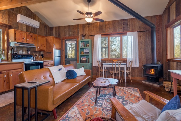 The living room is the heartbeat of our cabin.