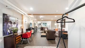 1 bedroom, desk, iron/ironing board, travel cot