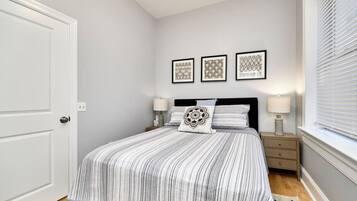 1 bedroom, memory-foam beds, desk, iron/ironing board