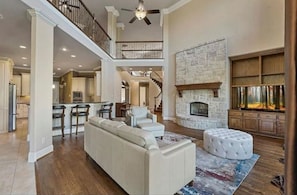 Smart TV, fireplace, stereo, offices