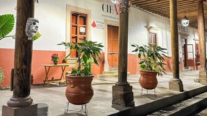 Un bâtiment doté d’un toit en bois et de colonnes, agrémenté de plantes en pot et d’une enseigne indiquant « CIFA ».