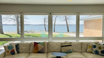 Una Smart TV, una chimenea, un reproductor de DVD, libros