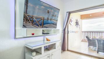 Smart TV, DVD player, books, stereo