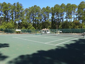 A tennis court with a gazebo in the background. - Sorrento - Enjoy Sound Views from this Soundside Home w/Private Pool (Southern Shores)