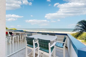 Outdoor dining - Beachfront condo with huge lanai, sunset gulf views, pool, hot tub, tennis & gym (Marco Island)