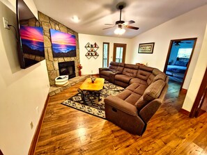 Smart TV, fireplace, video games, foosball