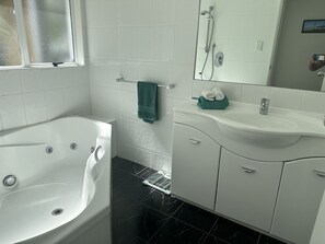 Secadora de cabello, toallas, papel de baño