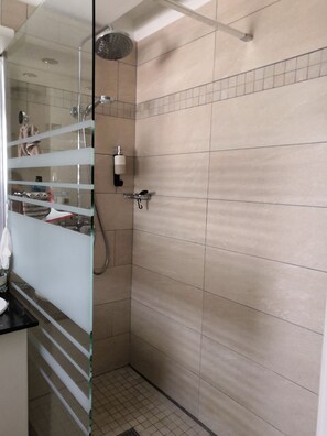 Dusche, Haartrockner, Handtücher, Seife