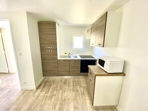 Basic Apartment | Dapur peribadi | Peti sejuk/penyejuk beku saiz penuh, ketuhar gelombang mikro, dapur