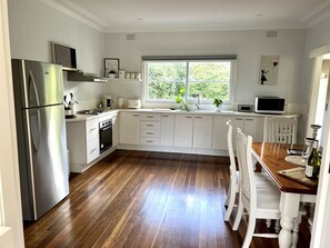 Fridge, microwave, oven, coffee/tea maker