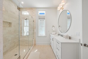 Shower, towels, toilet paper