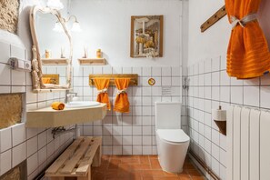 Chuveiro, secador de cabelo, toalhas de banho 