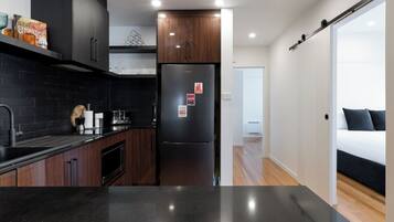 Fridge, microwave, stovetop, toaster